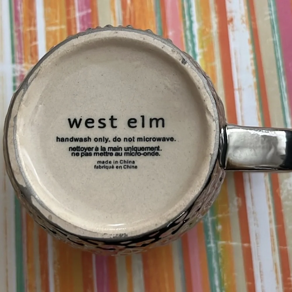 West Elm Owl Mug Silver Metallic Cup small Chi Omega Textured